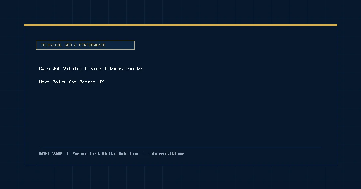 Illustration and overview guide for Core Web Vitals: Fixing Interaction to Next Paint for Better UX, published by Saini Group