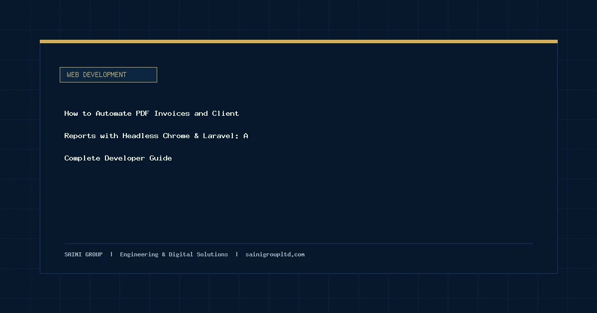 Illustration and overview guide for How to Automate PDF Invoices and Client Reports with Headless Chrome & Laravel: A Complete Developer Guide, published by Saini Group