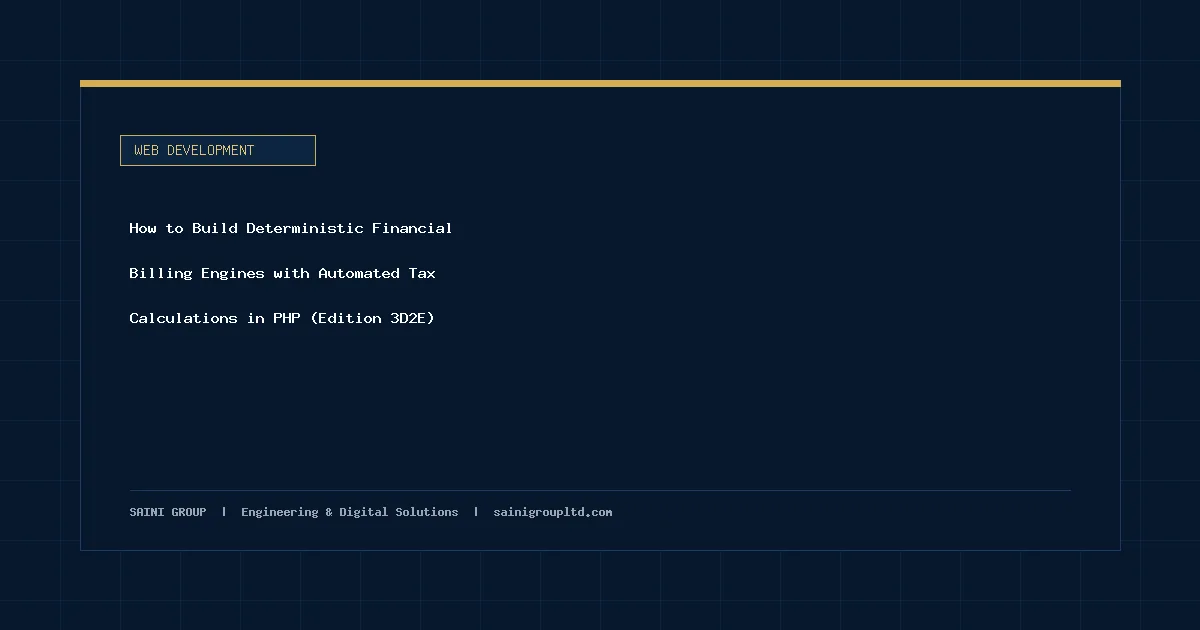 Illustration and overview guide for How to Build Deterministic Financial Billing Engines with Automated Tax Calculations in PHP (Edition 3D2E), published by Saini Group
