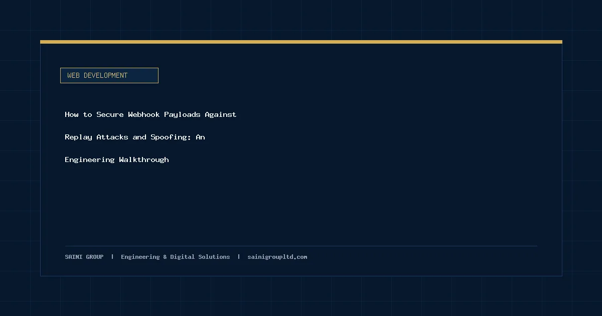 Illustration and overview guide for How to Secure Webhook Payloads Against Replay Attacks and Spoofing: An Engineering Walkthrough, published by Saini Group