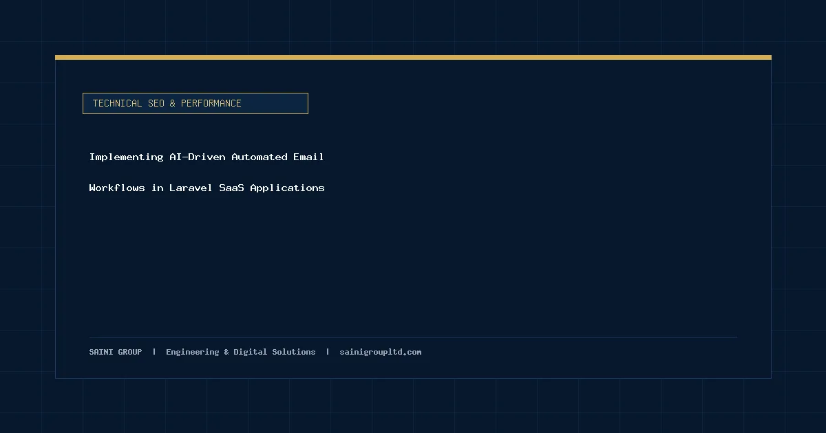 Illustration and overview guide for Implementing AI-Driven Automated Email Workflows in Laravel SaaS Applications, published by Saini Group