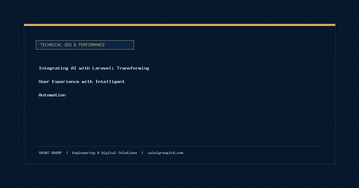 Illustration and overview guide for Integrating AI with Laravel: Transforming User Experience with Intelligent Automation, published by Saini Group