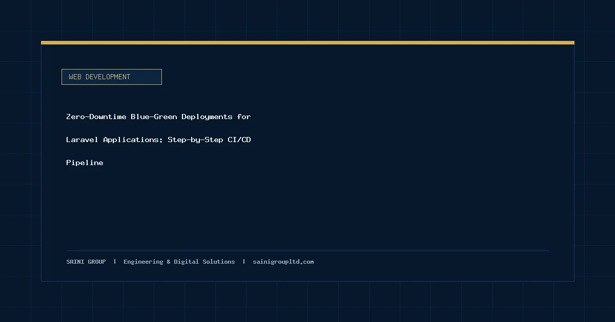 Illustration and overview guide for Zero-Downtime Blue-Green Deployments for Laravel Applications: Step-by-Step CI/CD Pipeline, published by Saini Group